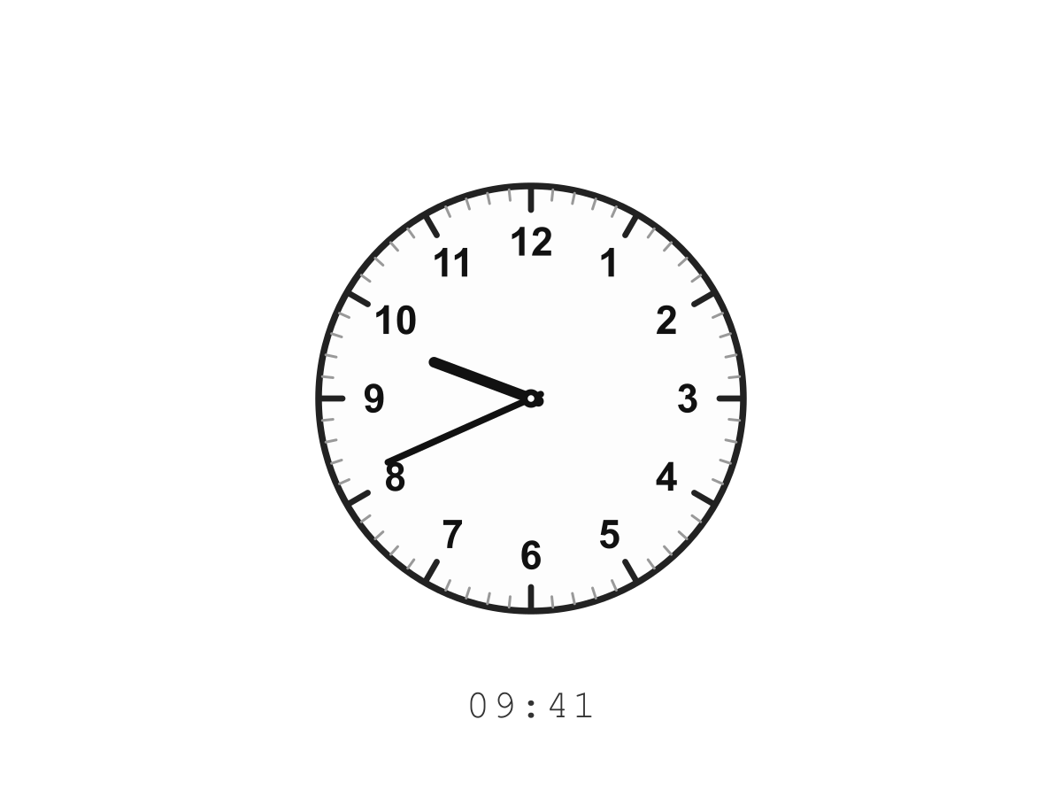 An analog clock at 9:41 · default