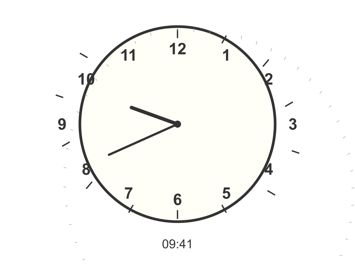 An analog clock at 9:41 · disabled