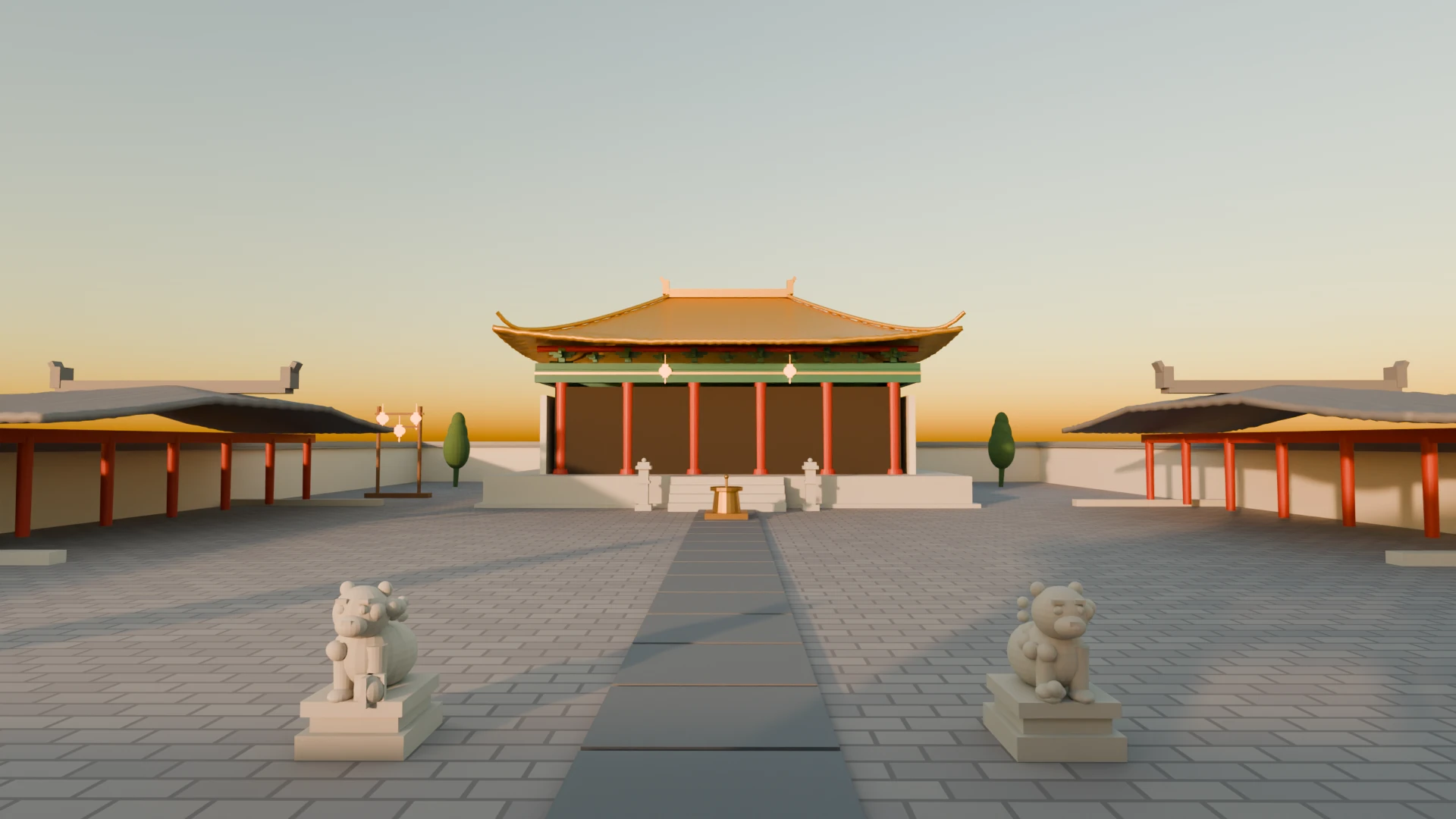 从入口望向主殿