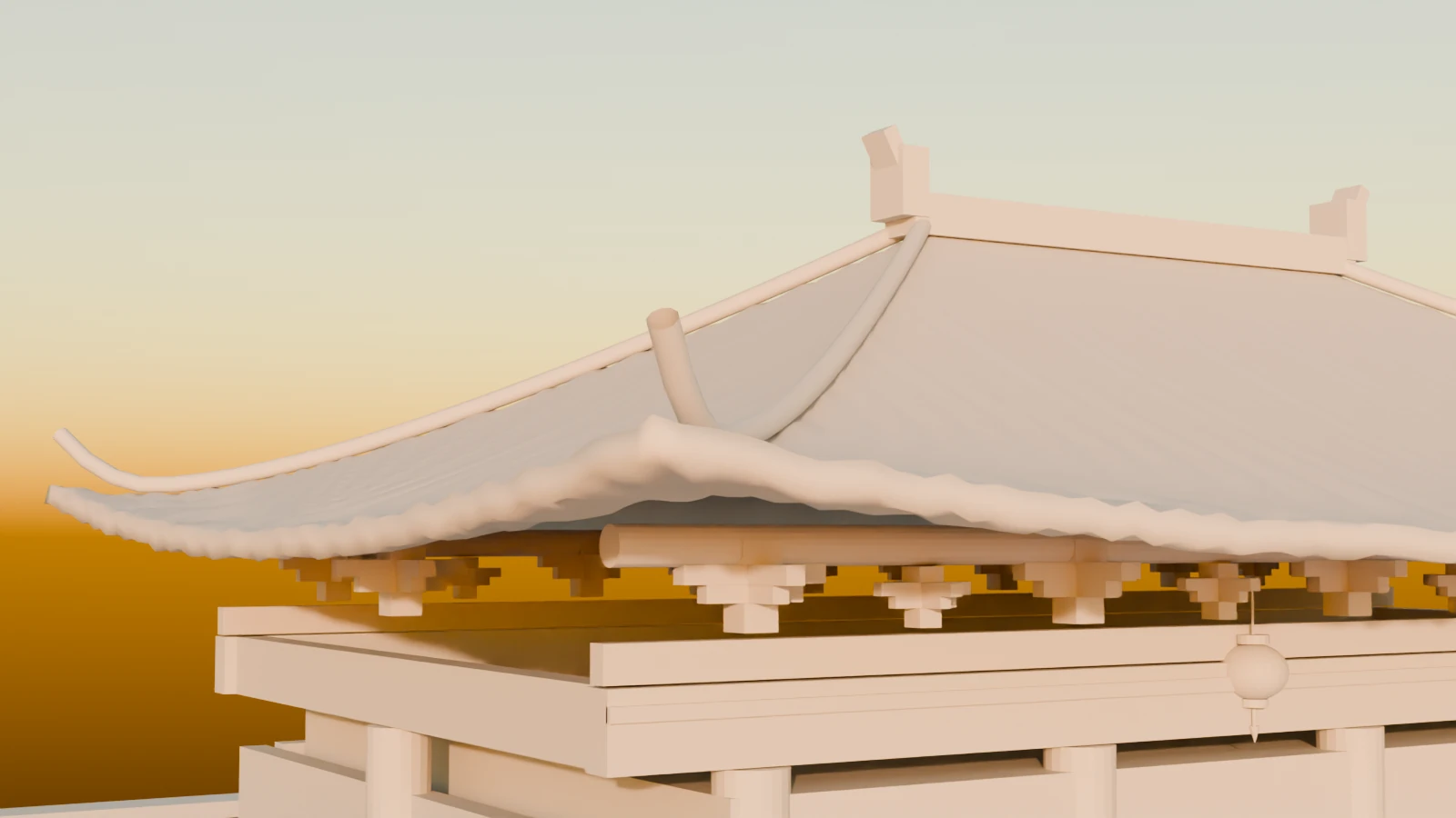 屋檐和柱梁灰模近景